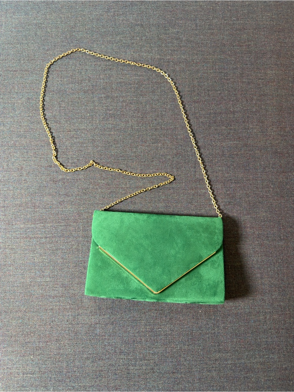 Green Suede Envelope Crossbody Bag with Gold Chain